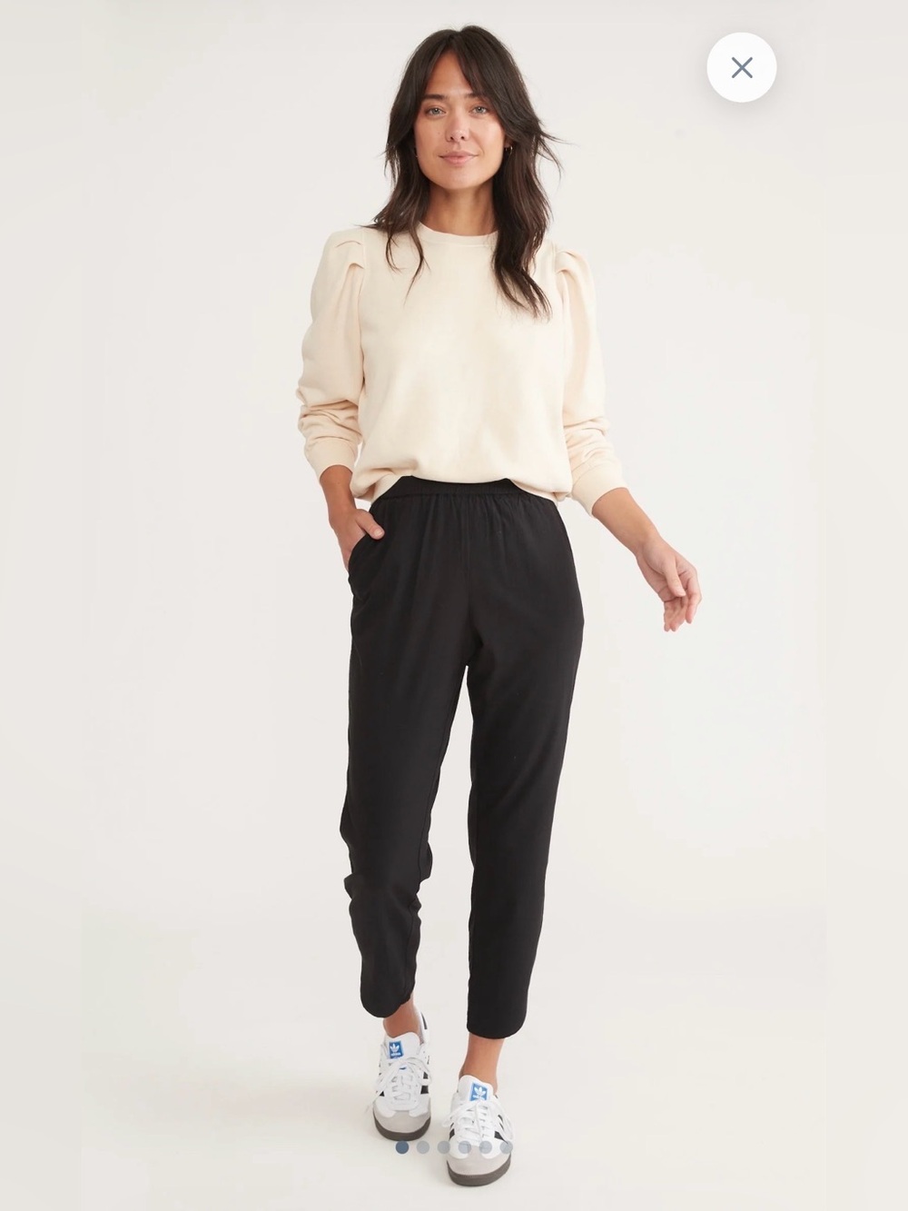Marine Layer Black Elastic-Waist Cropped Tapered Pants